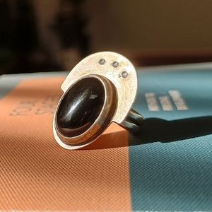 Black Onyx Oval Sterling Silver Ring Handmade sz 6
